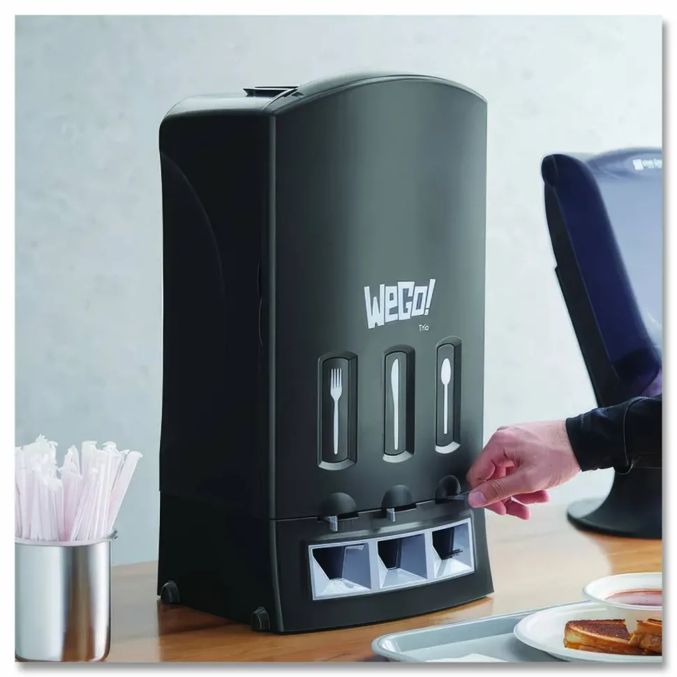 WeGo Trio Utensil Dispenser, Holds 100 Forks/100 Knives/100 Spoons, 13.39 x 15.75 x 23.62, Black