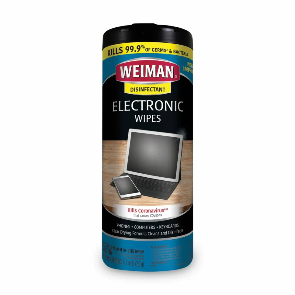 WEIMAN E-tronic Wipes, 1-Ply, 7 x 8, White, 30/Canister