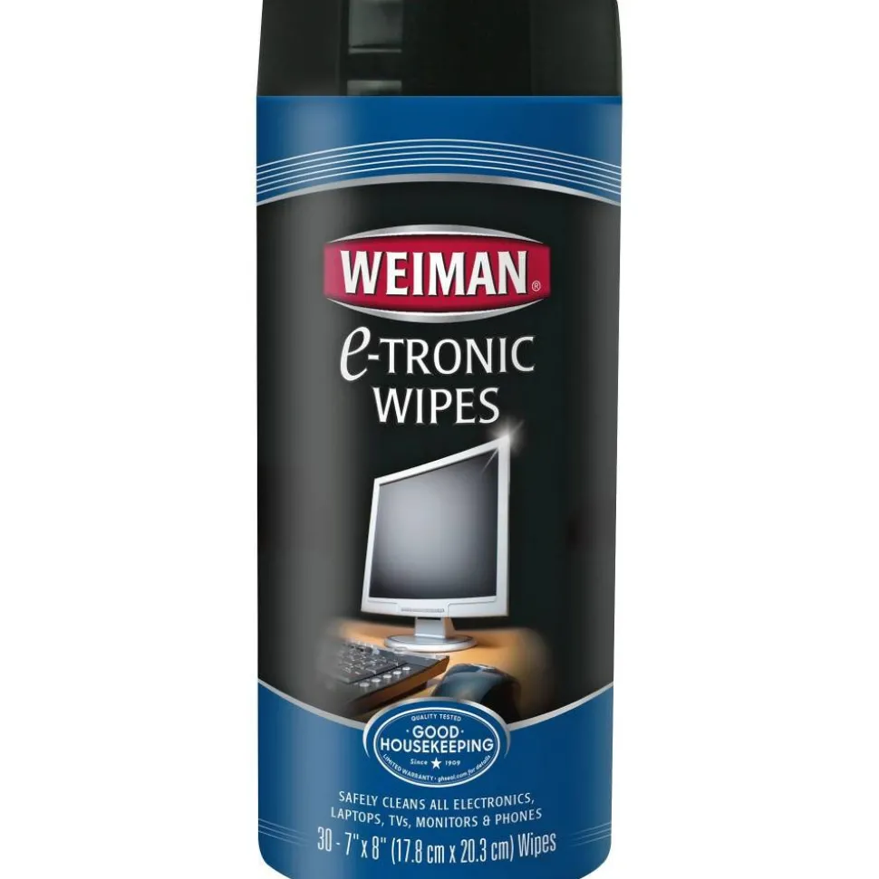 WEIMAN E-tronic Wipes, 1-Ply, 7 x 8, White, 30/Canister