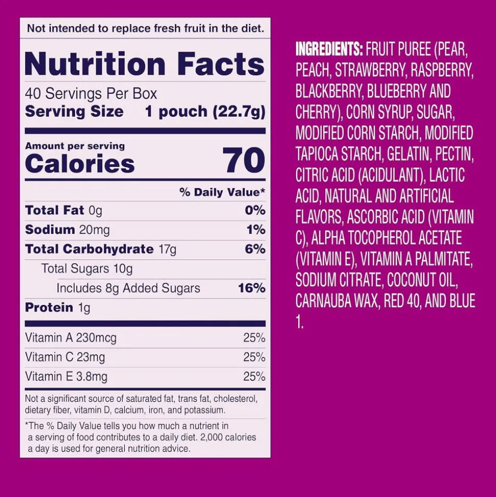 Welch's Fruit Snacks, Berries 'N Cherries, 0.8 Oz, Box Of 40 Packages