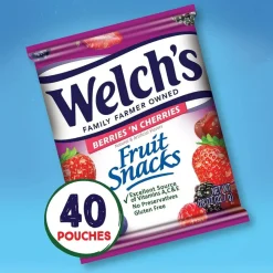 Welch's Fruit Snacks, Berries 'N Cherries, 0.8 Oz, Box Of 40 Packages