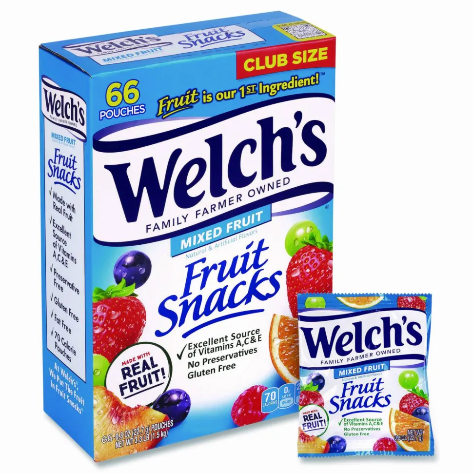 Welch's Fruit Snacks, Mixed Fruit, 0.8 oz Pouch, 66 Pouches/Box