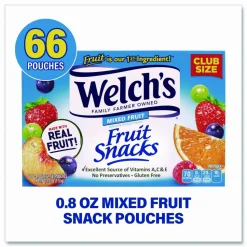 Welch's Fruit Snacks, Mixed Fruit, 0.8 oz Pouch, 66 Pouches/Box