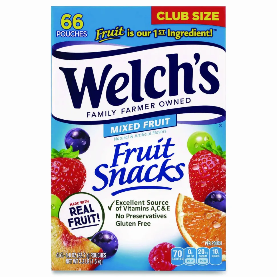 Welch's Fruit Snacks, Mixed Fruit, 0.8 oz Pouch, 66 Pouches/Box