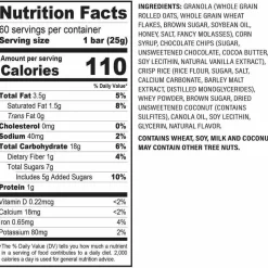 Wellsley Farms Chewy Chocolate Chip Granola Bars, 0.88 oz Bar, 60 Bars/Box