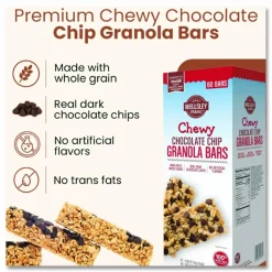 Wellsley Farms Chewy Chocolate Chip Granola Bars, 0.88 oz Bar, 60 Bars/Box
