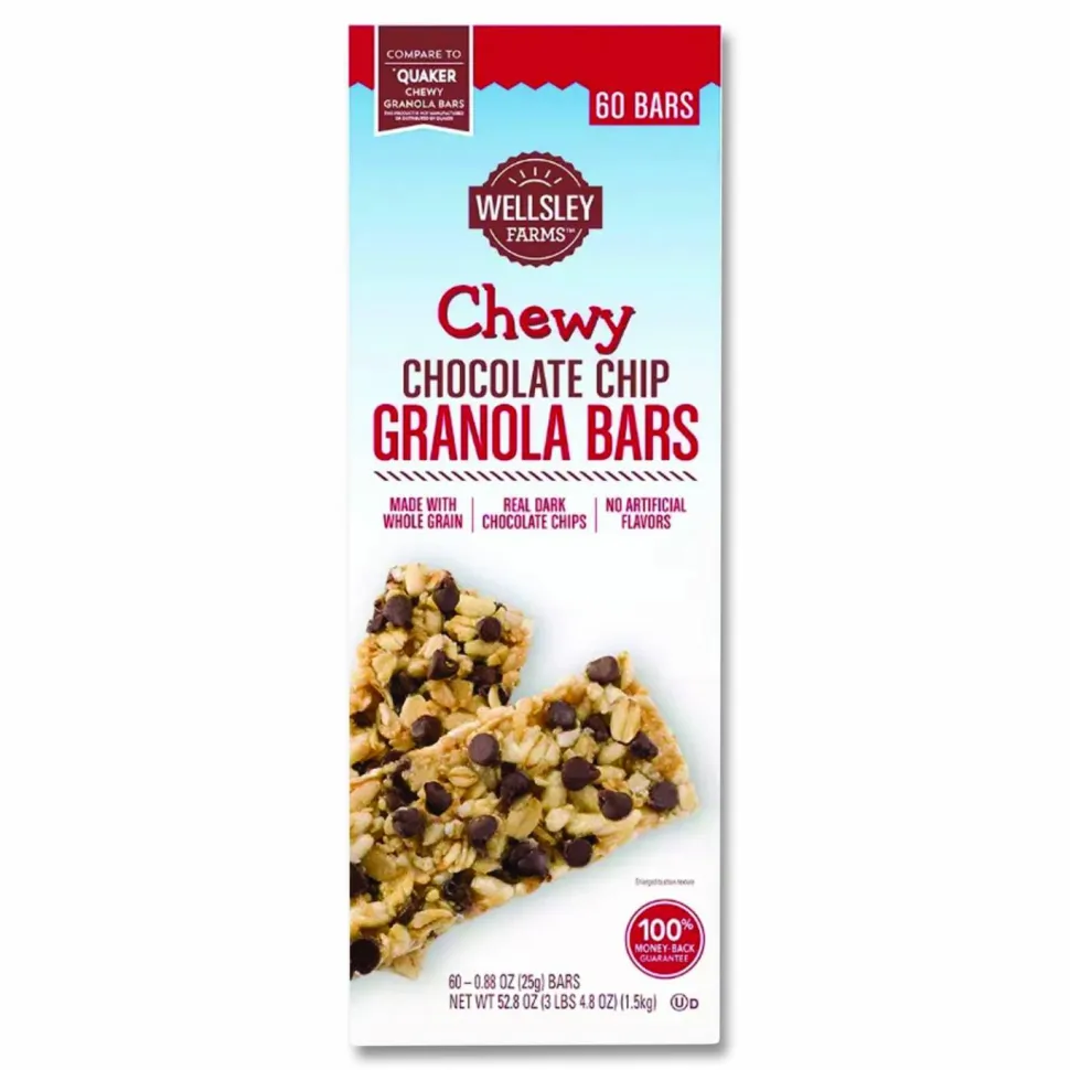 Wellsley Farms Chewy Chocolate Chip Granola Bars, 0.88 oz Bar, 60 Bars/Box