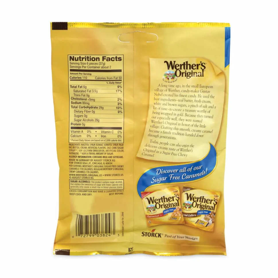 Werther's Original Sugar Free Chewy Caramel Candy, 2.75 oz Bag, 3/Pack