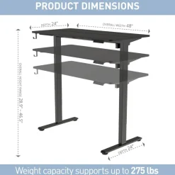 48”W Essential Electric Height Adjustable Standing Desk, Black