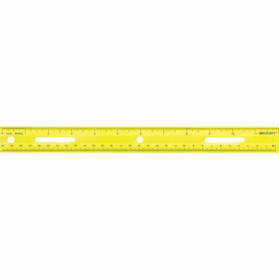 Westcott 12" Plastic Ruler - 12" Length - 1/16 Graduations - Imperial, Metric Measuring System - Plastic - 1 Each - Assorted