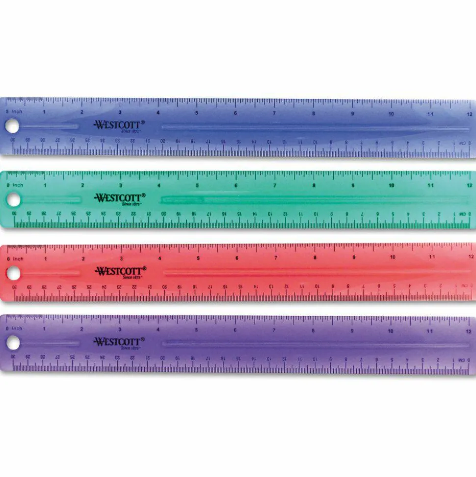 Westcott Jeweled Plastic Ruler, 12", Assorted Colors