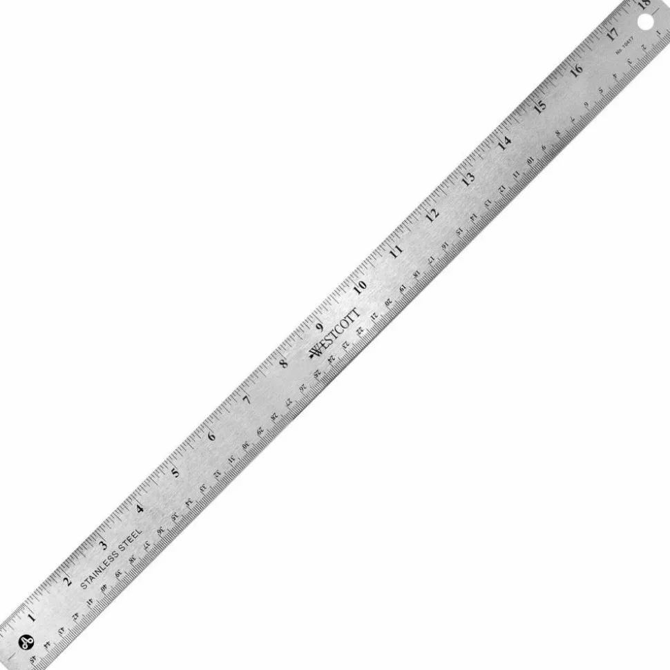 Westcott Stainless Steel Rulers, 18" L x 1" W, Stainless Steel, Pack Of 12