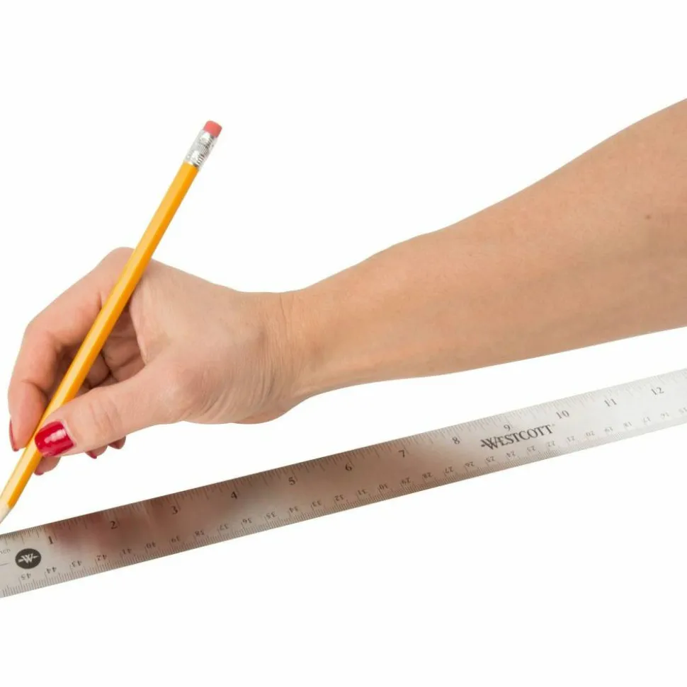 Westcott Stainless Steel Rulers, 18" L x 1" W, Stainless Steel, Pack Of 12