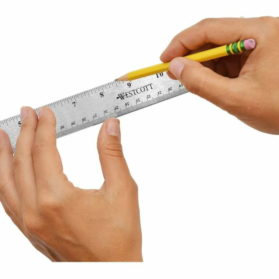 Westcott Stainless Steel Rulers, 18" L x 1" W, Stainless Steel, Pack Of 12