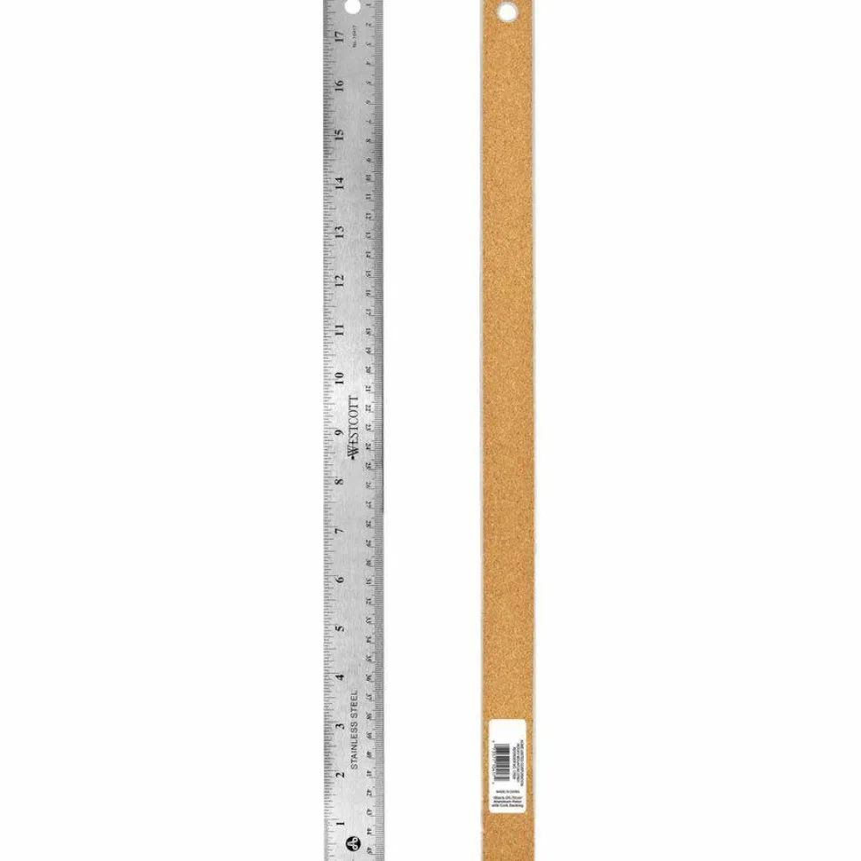 Westcott Stainless Steel Rulers, 18" L x 1" W, Stainless Steel, Pack Of 12
