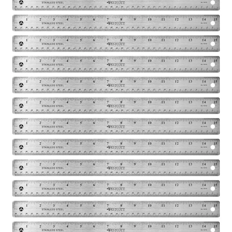 Westcott Stainless Steel Rulers, 15" L x 1" W, Stainless Steel, Pack Of 12