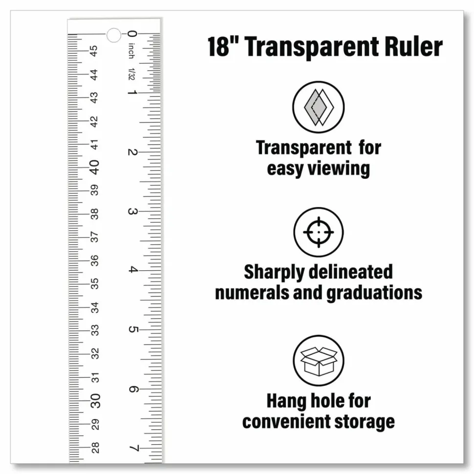 Westcott Transparent Acrylic Ruler, 18"
