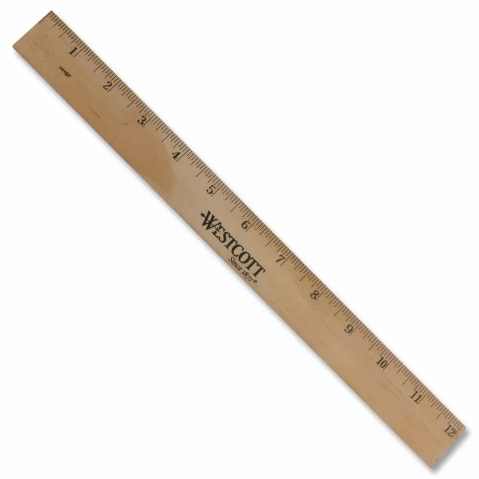 Westcott Wood Ruler, Metric and 1/16" Scale with Single Metal Edge, 12"/30 cm Long
