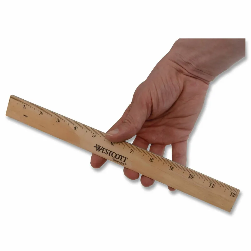 Westcott Wood Ruler, Metric and 1/16" Scale with Single Metal Edge, 12"/30 cm Long