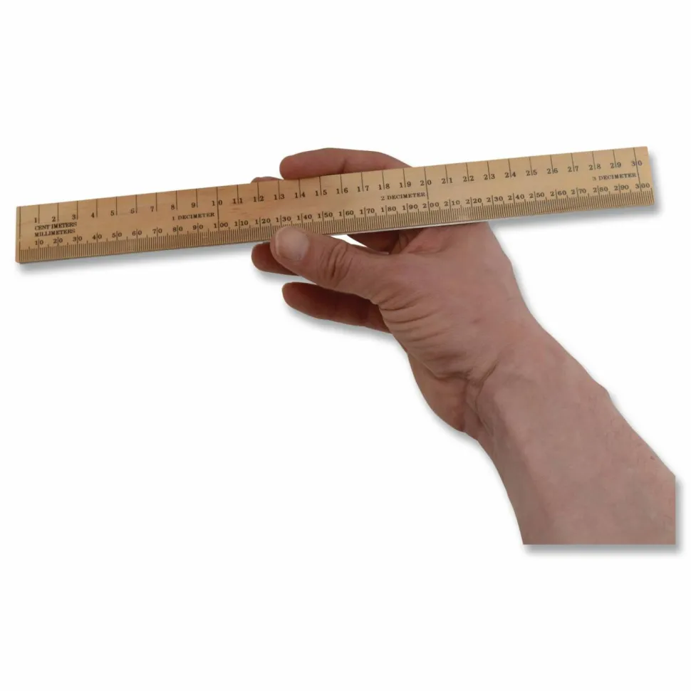 Westcott Wood Ruler, Metric and 1/16" Scale with Single Metal Edge, 12"/30 cm Long