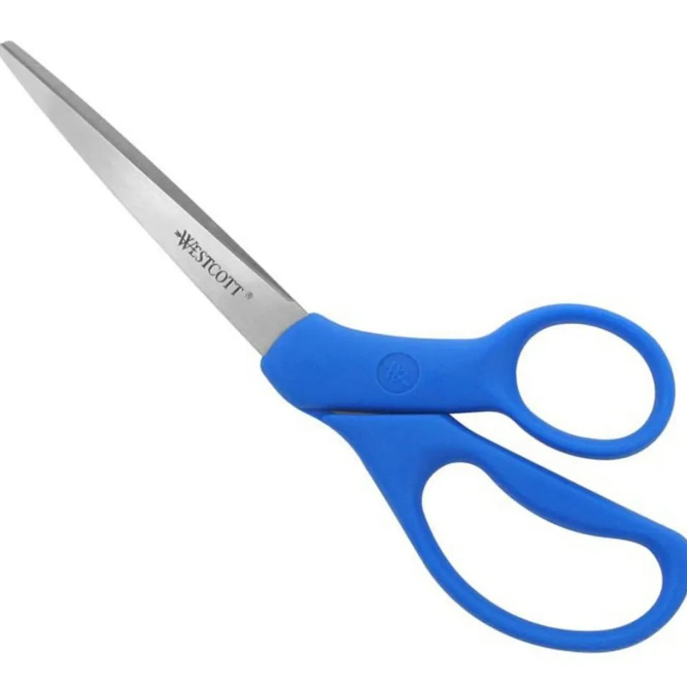 Westcott All Purpose Preferred Stainless Steel Scissors, 8", Bent, Blue
