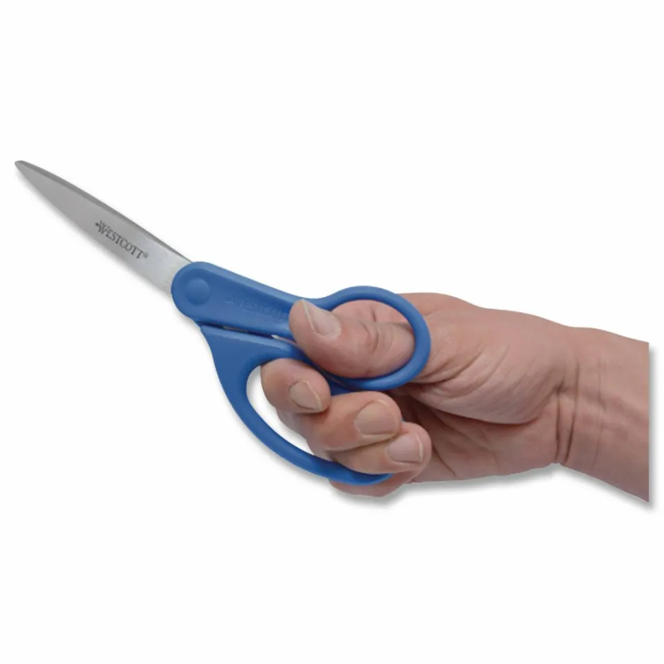 Westcott All Purpose Preferred Stainless Steel Scissors, 8", Bent, Blue