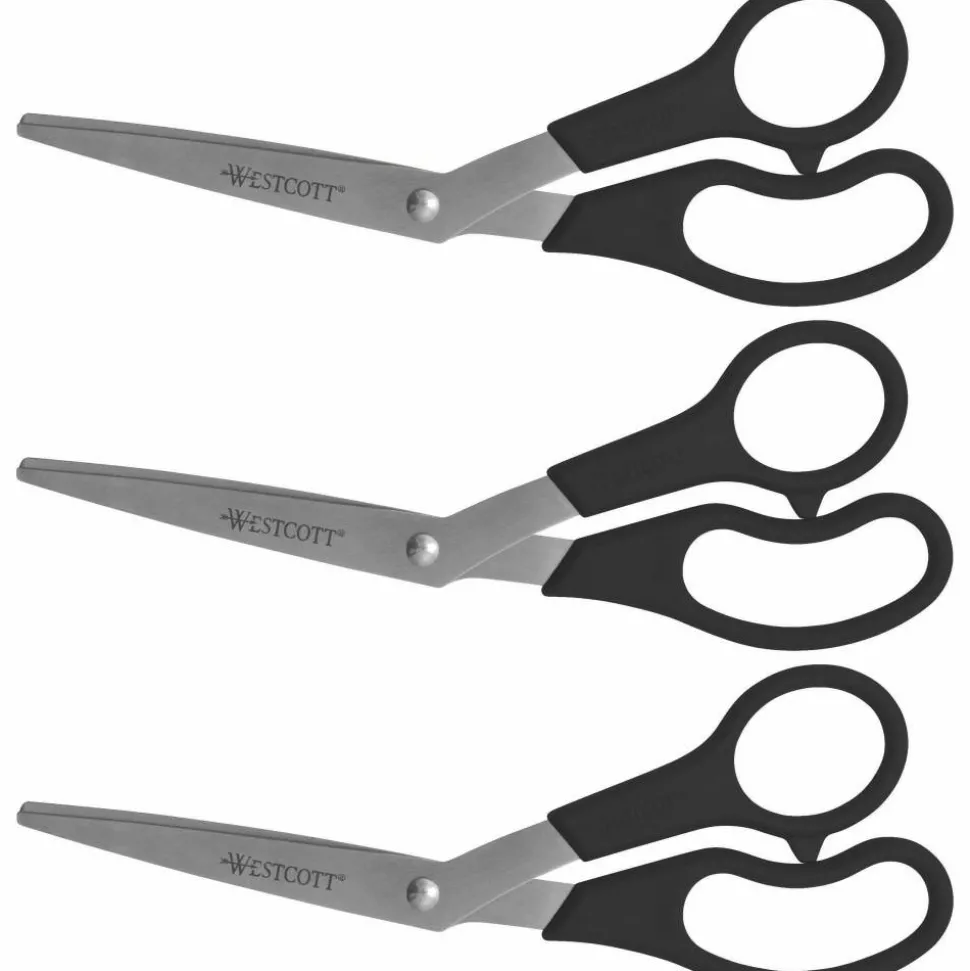 Westcott All-Purpose Value Stainless Steel Scissors, 8", Pointed, Black, Pack Of 3