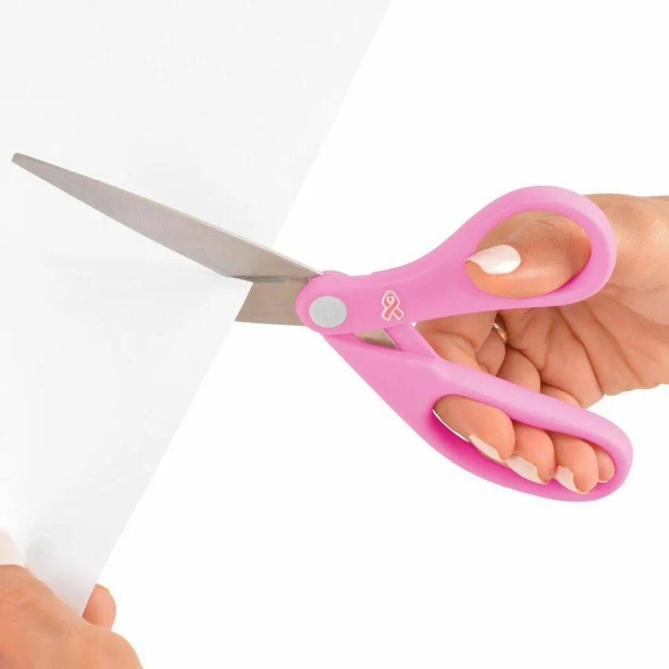 Westcott All-Purpose Value Stainless Steel Scissors, 8", Straight, Pink Ribbon