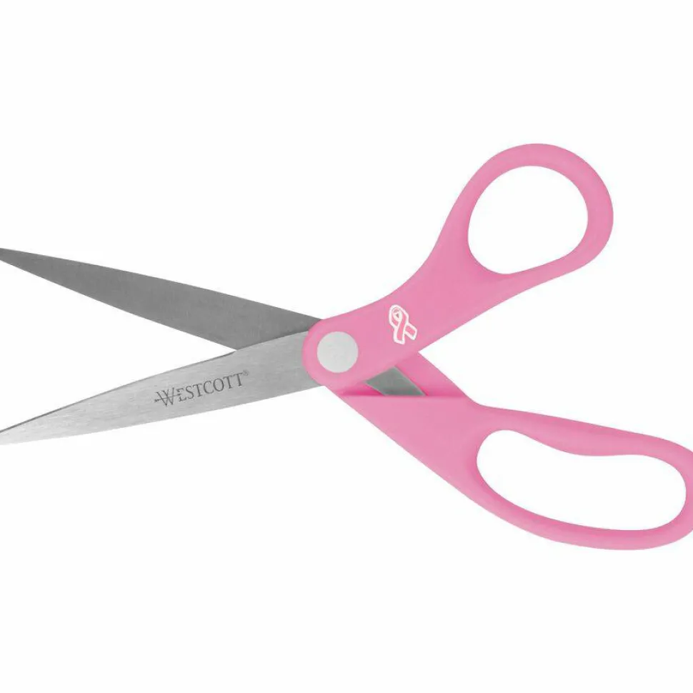 Westcott All-Purpose Value Stainless Steel Scissors, 8", Straight, Pink Ribbon