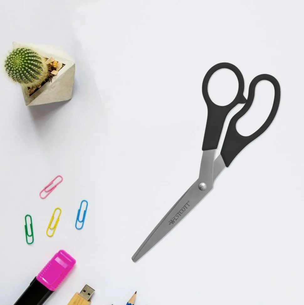 Westcott All-Purpose Value Stainless Steel Scissors, 8", Bent, Black