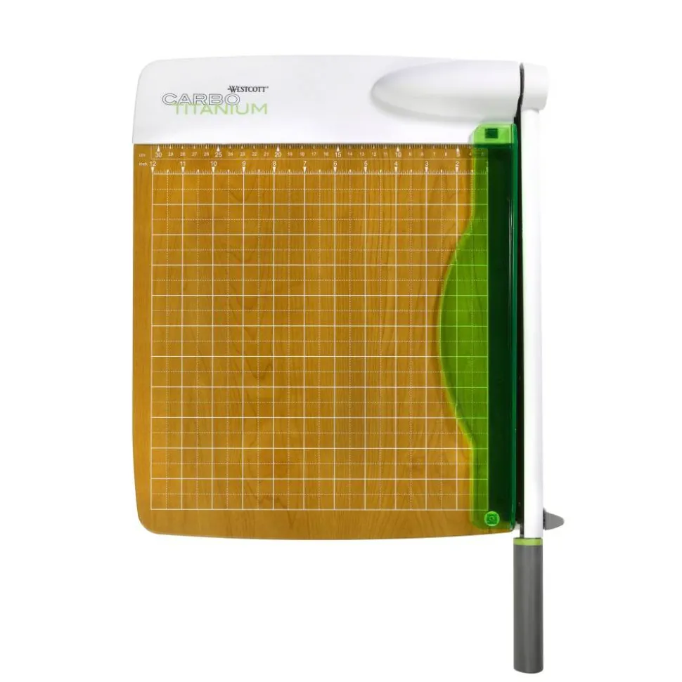 Westcott CarboTitanium Guillotine Heavy-Duty Trimmer, 12", White/Green