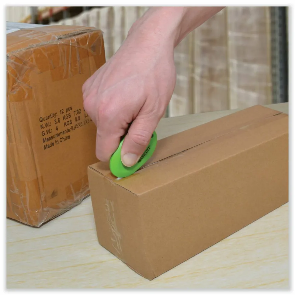Westcott Compact Safety Ceramic Blade Box Cutter, Retractable Blade, 0.5" Blade, 2.5" Plastic Handle, Green