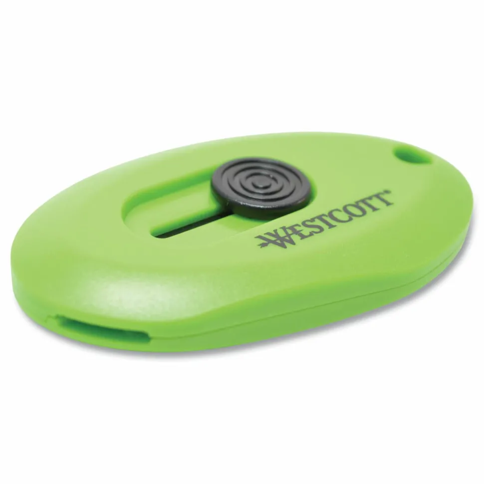 Westcott Compact Safety Ceramic Blade Box Cutter, Retractable Blade, 0.5" Blade, 2.5" Plastic Handle, Green