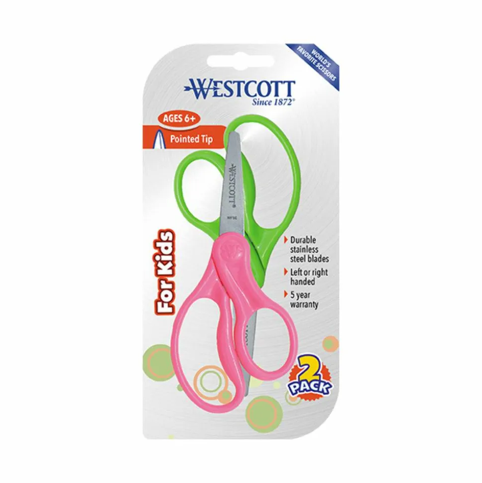 Westcott Hard Handle Kids Value Scissors, 5", Blunt, Assorted Colors, Pack Of 2