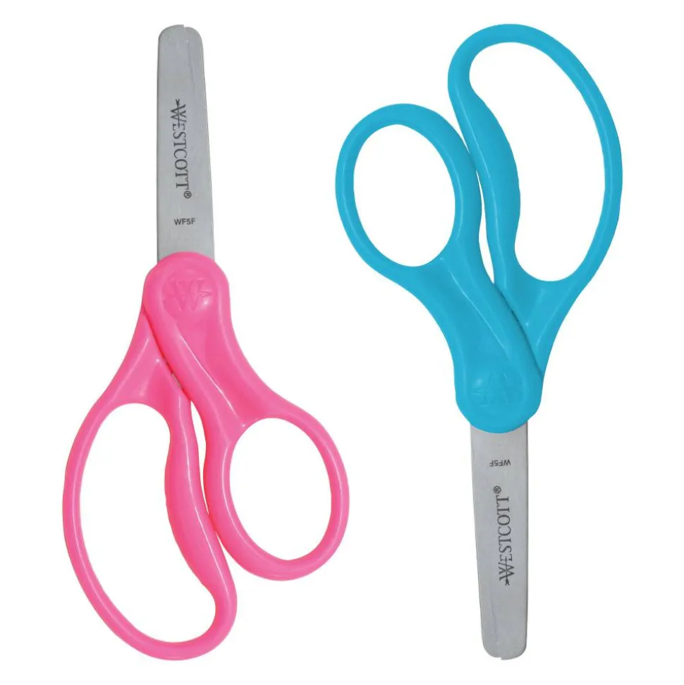 Westcott Hard Handle Kids Value Scissors, 5", Blunt, Assorted Colors, Pack Of 2