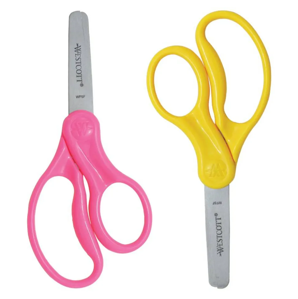 Westcott Hard Handle Kids Value Scissors, 5", Blunt, Assorted Colors, Pack Of 2