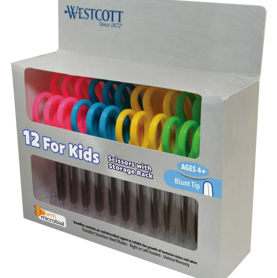 Westcott Kids School Pack Scissors, 5", Blunt, Assorted Colors, Pack Of 12