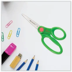 Westcott Kids' Scissors with Antimicrobial Protection, Pointed Tip, 5" Long, 2" Cut Length, Randomly Assorted Handle Color