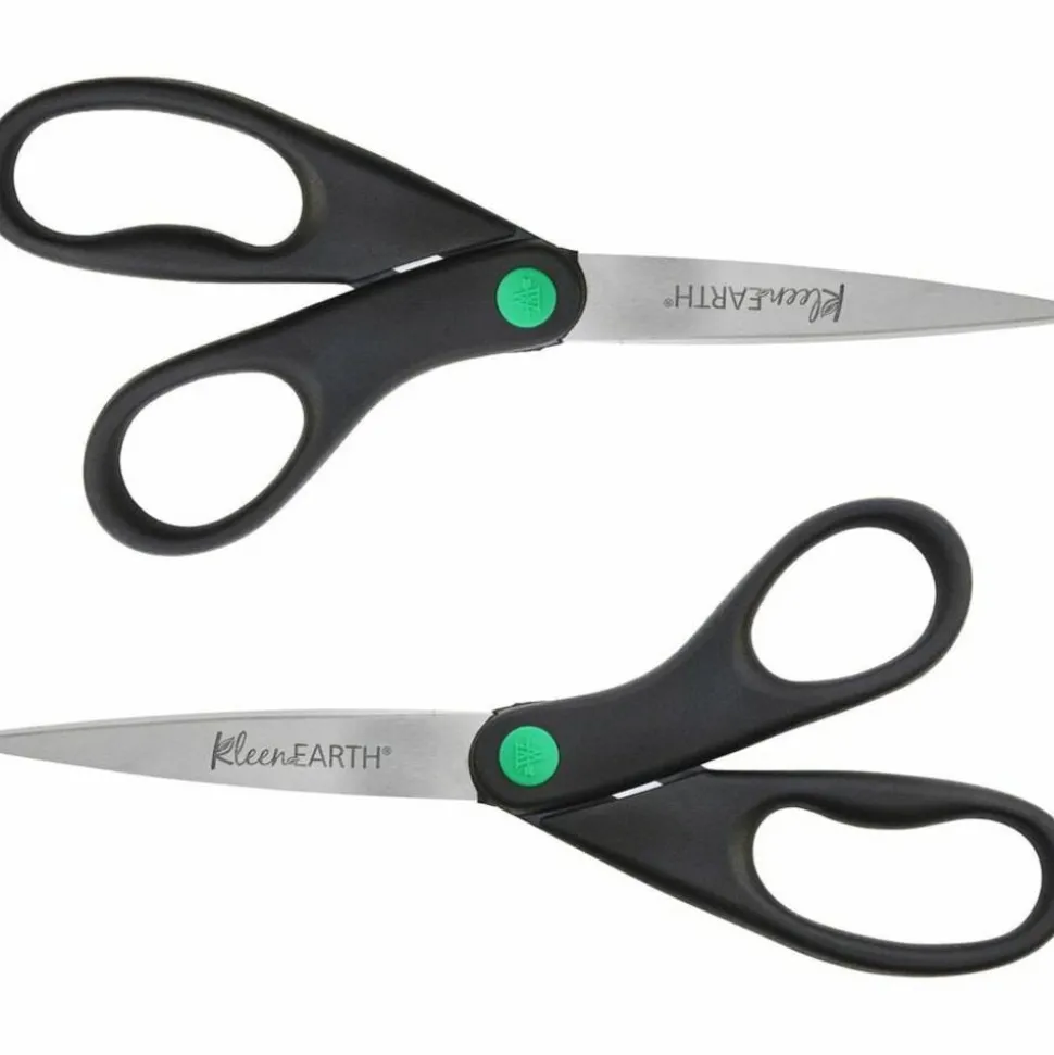 Westcott KleenEarth Scissors, 8" Long, 3.25" Cut Length, Straight Black Handle, 2/Pack