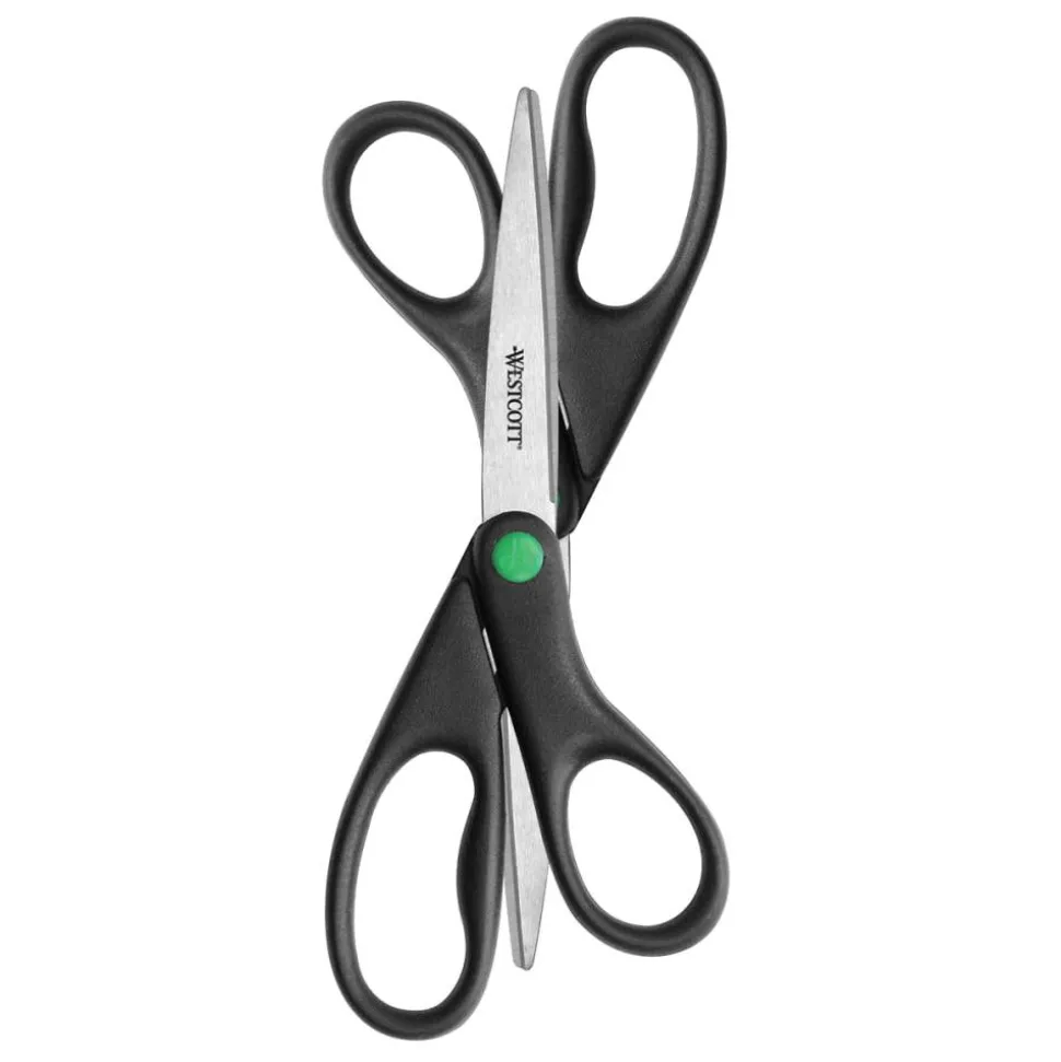 Westcott KleenEarth Scissors, 8" Long, 3.25" Cut Length, Straight Black Handle, 2/Pack