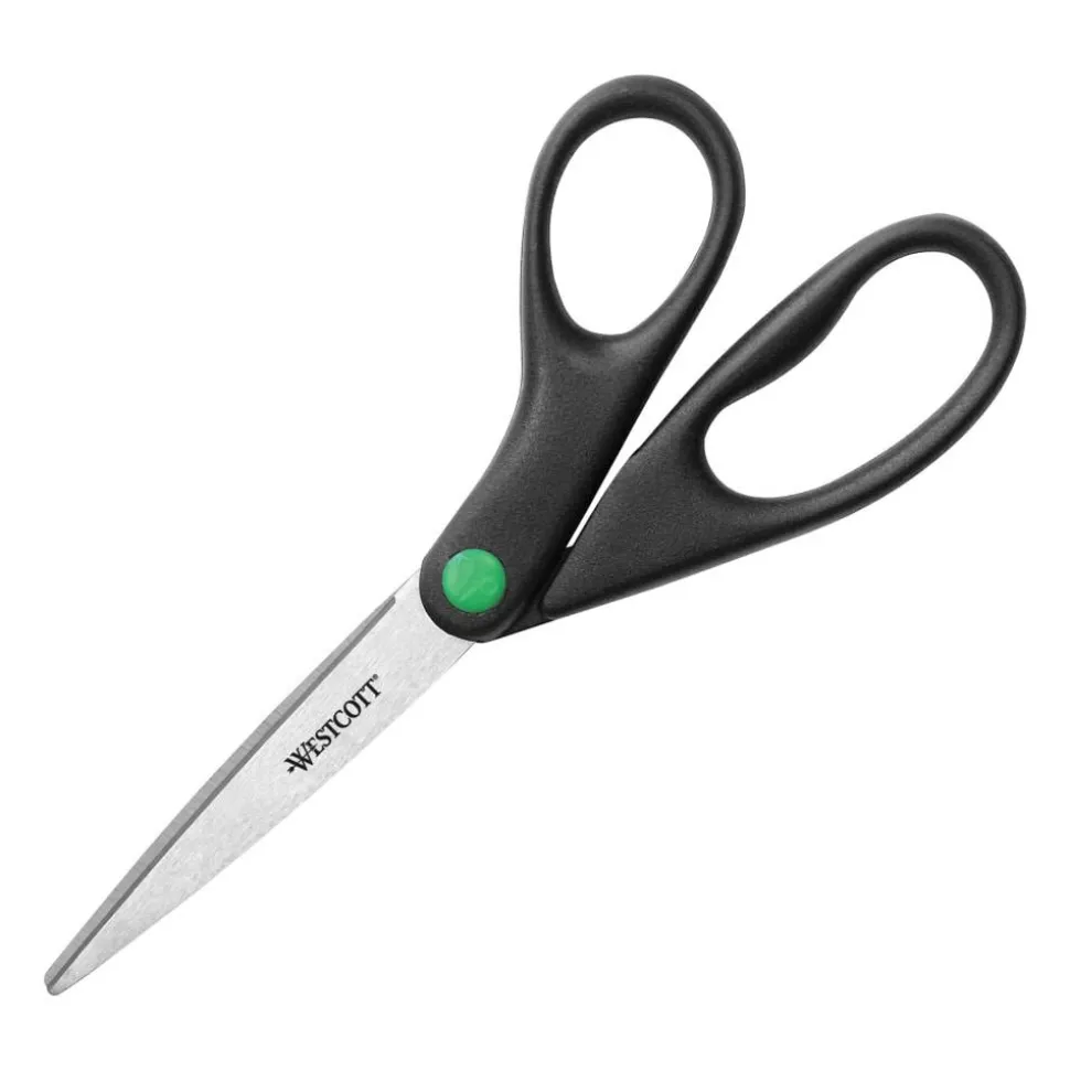 Westcott KleenEarth Scissors, 8" Long, 3.25" Cut Length, Straight Black Handle, 2/Pack