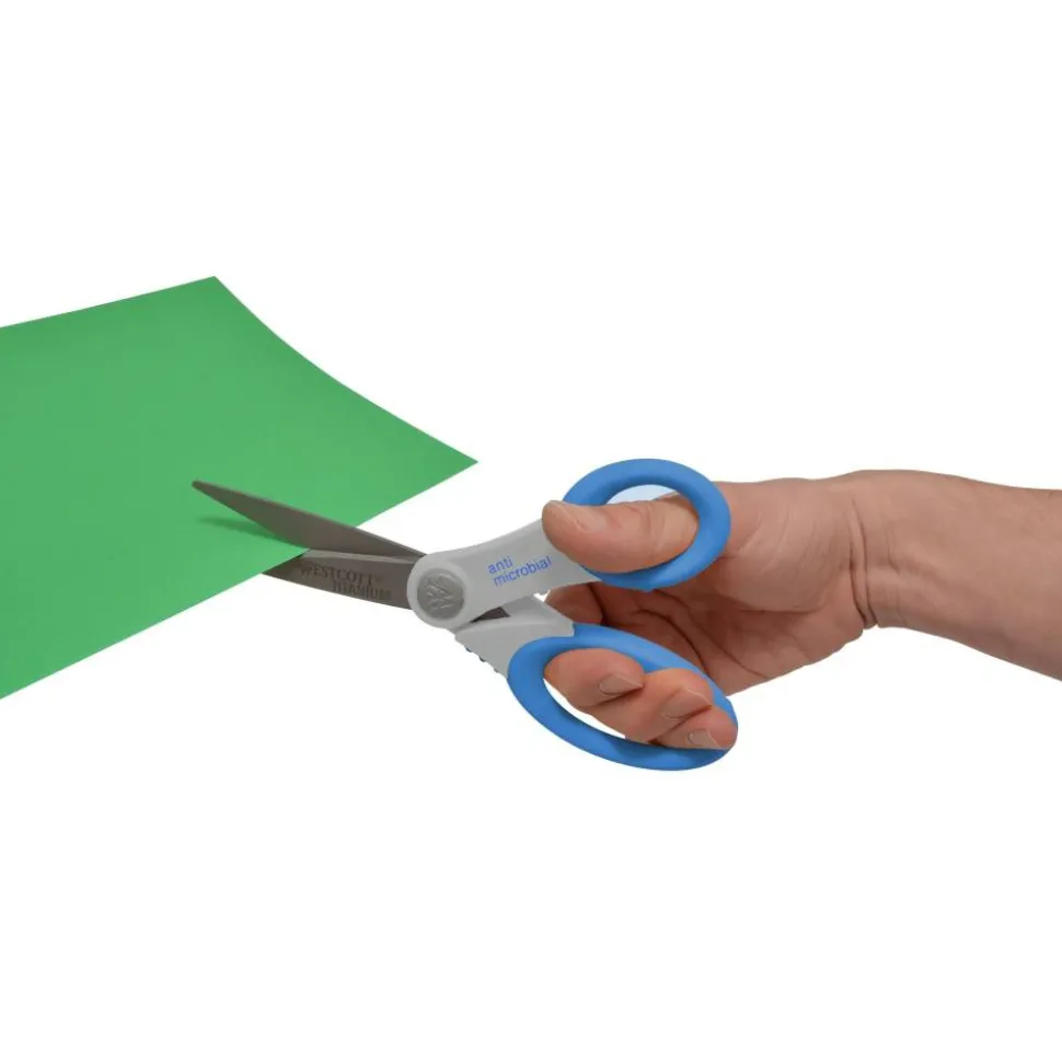 Westcott Soft Handle Scissors With Anti-Microbial Product Protection, 8", Pointed, Blue