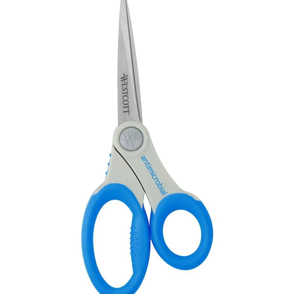 Westcott Soft Handle Scissors With Anti-Microbial Product Protection, 8", Pointed, Blue