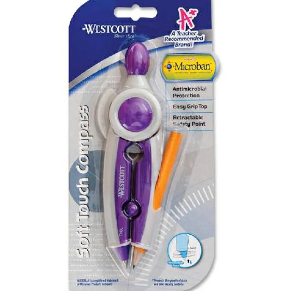 Westcott Soft Touch School Compass with Antimicrobial Product Protection, 10", Assorted Colors