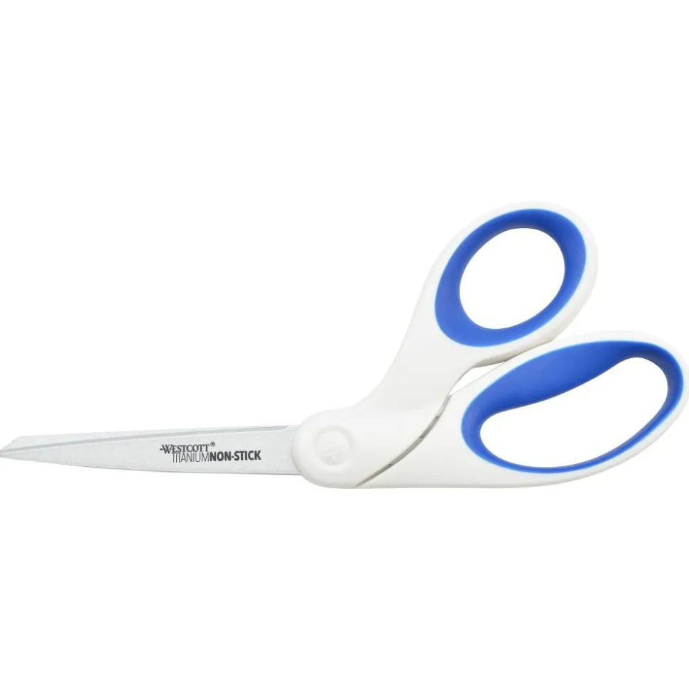 Westcott Titanium Bonded Non-Stick Scissors, 8", Pointed, Blue/White