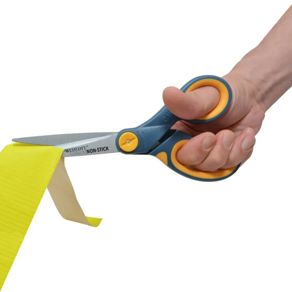 Westcott Titanium Bonded Non-Stick Scissors, 8", Pointed, Gray/Yellow, Pack Of 2