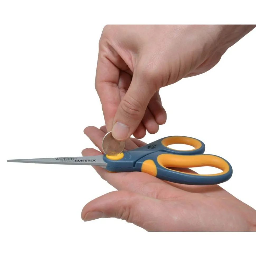 Westcott Titanium Bonded Non-Stick Scissors, 8", Pointed, Gray/Yellow, Pack Of 2