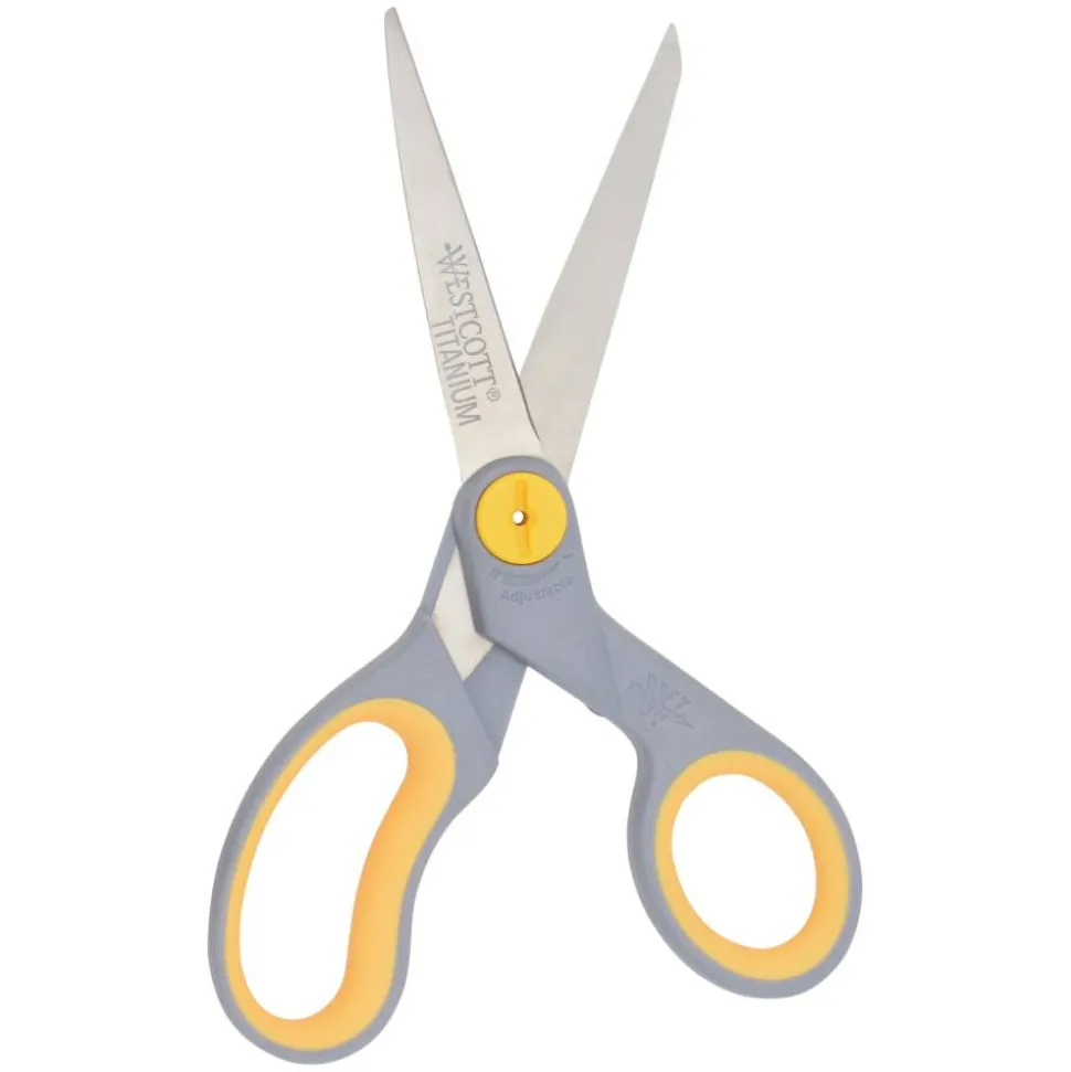 Westcott Titanium Bonded Scissors, 8" Long, 3.5" Cut Length, Straight Gray/Yellow Handle