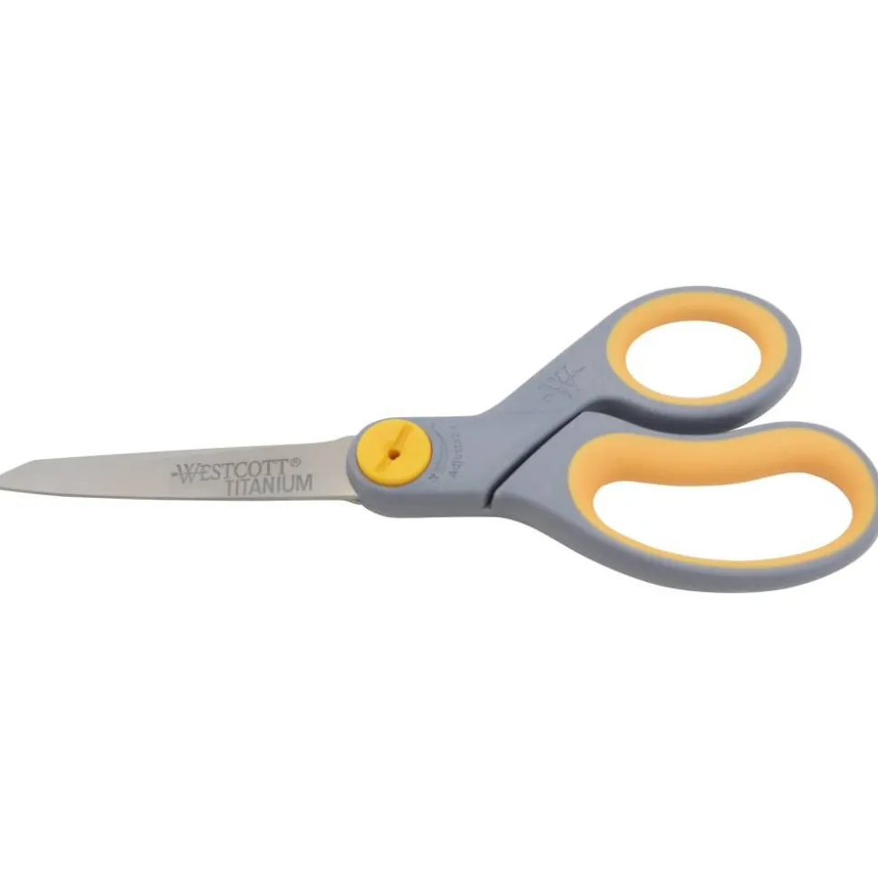 Westcott Titanium Bonded Scissors, 8" Long, 3.5" Cut Length, Straight Gray/Yellow Handle