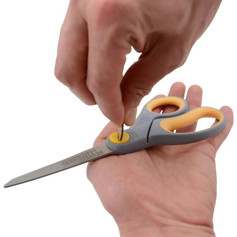 Westcott Titanium Bonded Scissors, 8" Long, 3.5" Cut Length, Straight Gray/Yellow Handle